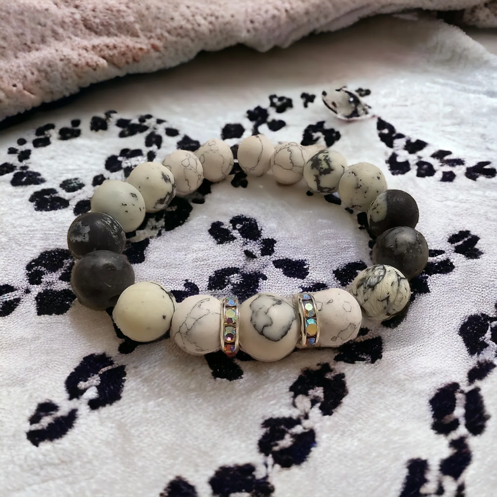 Howlite & Grey Stone Stretch Bracelet — 10mm Beads