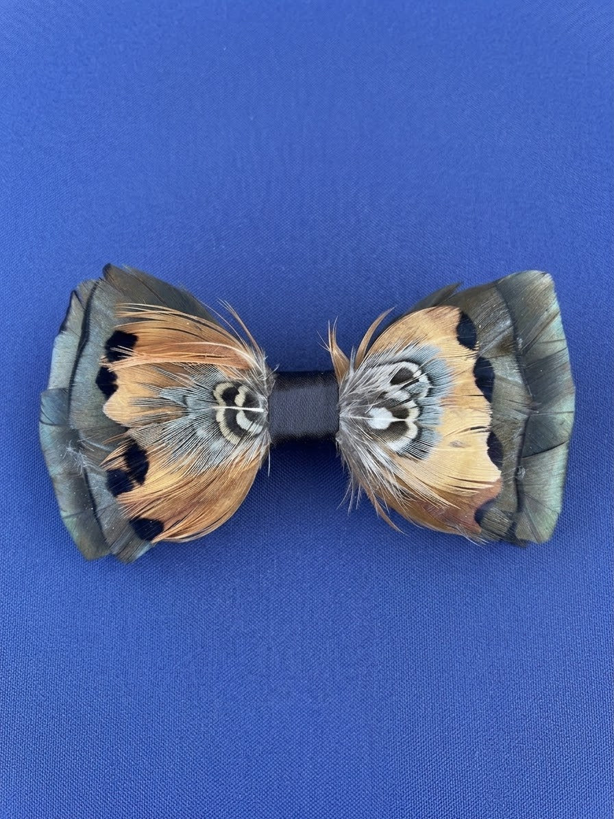 Pheasant Feather Bow Tie — Handmade, Sage & Apricot